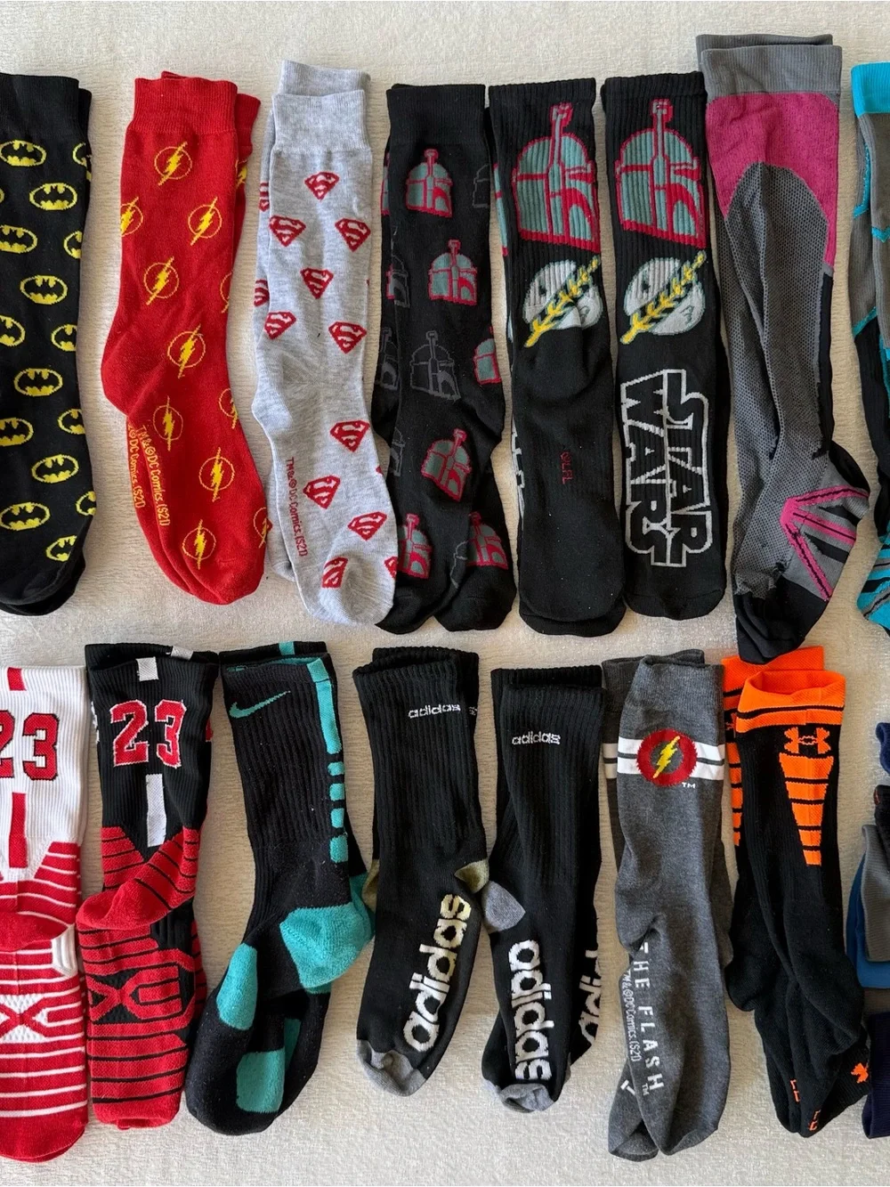 42pc Men’s Athletic Socks Bundle 18 Pairs Nike Adidas Batman Superman